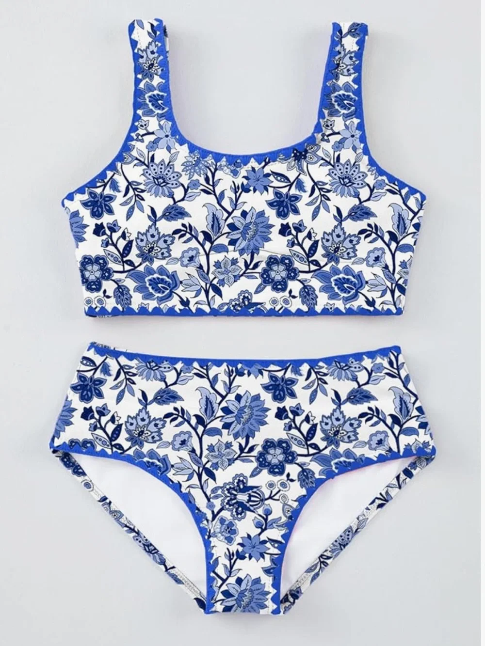 Teen Girls Swimsuit Two Piece Set with Chest Pad 8-9 Years NWT Blue